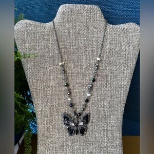 Elegant Black Butterfly Marcasite-Look Necklace